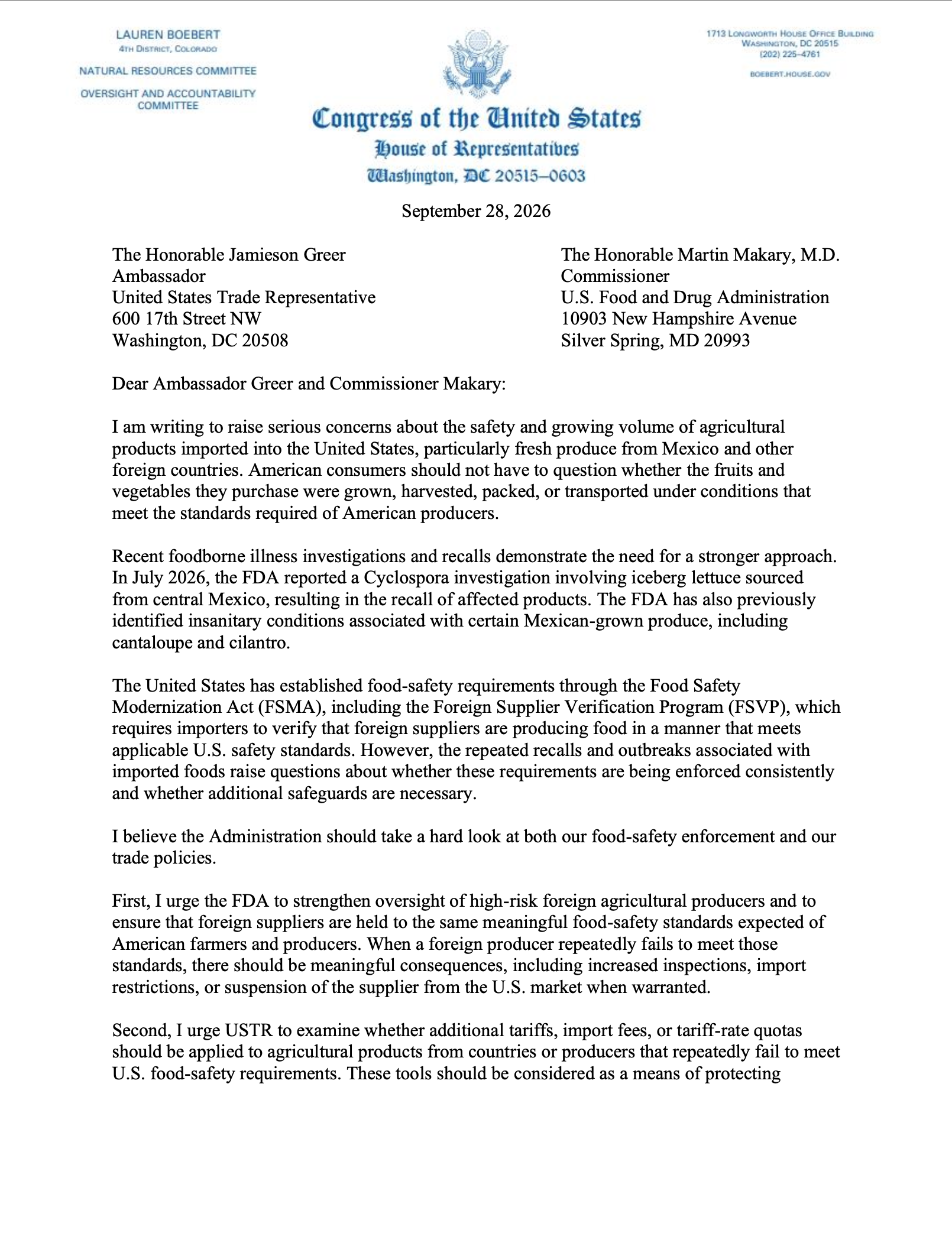 USTR/FDA Letter 1